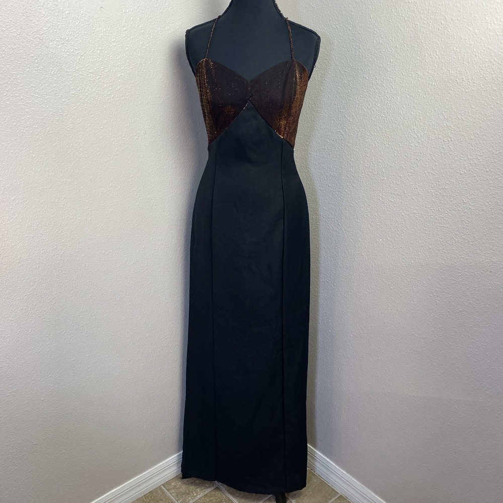Vtg Nadine Babydoll Dress Women's 11 Bronzy Metallic Black Glam Whimsigoth NWT